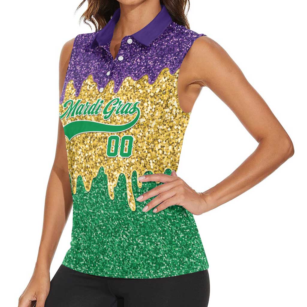 Custom Mardi Gras Dripping Women Sleeveless Polo Shirt Baseball Sparkling Drip Motif - Wonder Print Shop