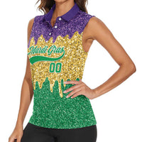 Custom Mardi Gras Dripping Women Sleeveless Polo Shirt Baseball Sparkling Drip Motif - Wonder Print Shop