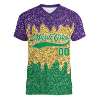 Custom Mardi Gras Dripping Women V-Neck T-Shirt Baseball Sparkling Drip Motif - Wonder Print Shop