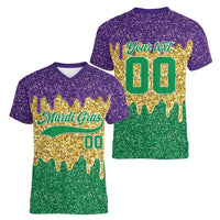 Custom Mardi Gras Dripping Women V-Neck T-Shirt Baseball Sparkling Drip Motif - Wonder Print Shop