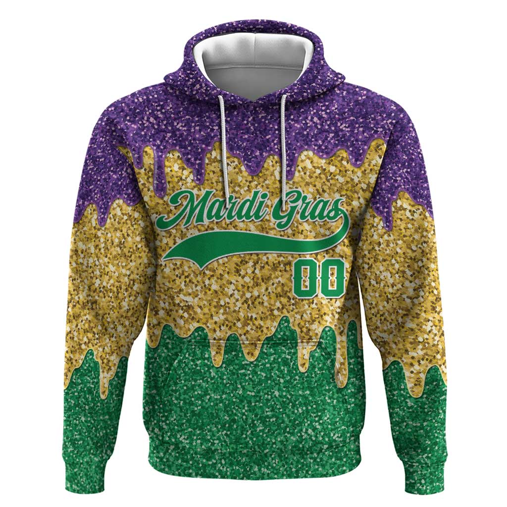 Custom Mardi Gras Dripping Zip Hoodie Baseball Sparkling Drip Motif - Wonder Print Shop