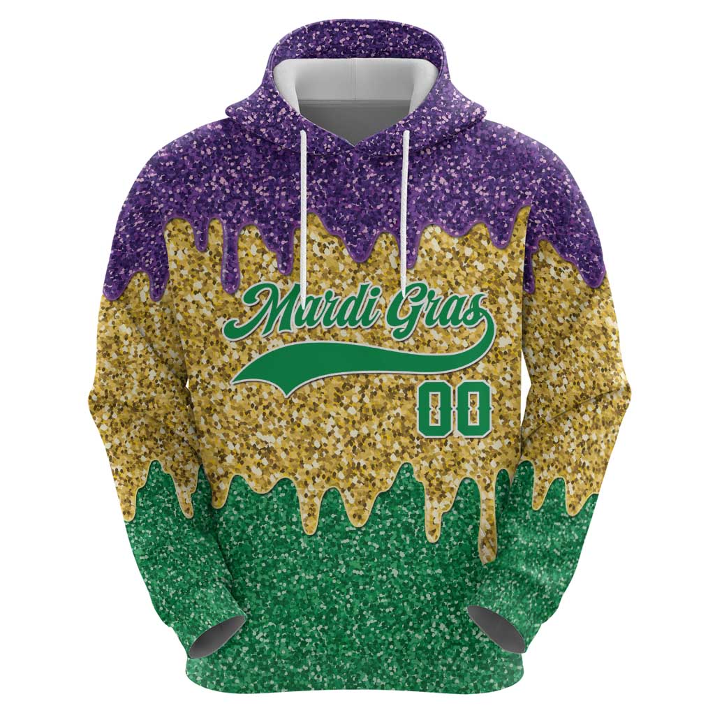 Custom Mardi Gras Dripping Zip Hoodie Baseball Sparkling Drip Motif - Wonder Print Shop