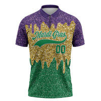 Custom Mardi Gras Dripping Zipper Polo Shirt Baseball Sparkling Drip Motif - Wonder Print Shop