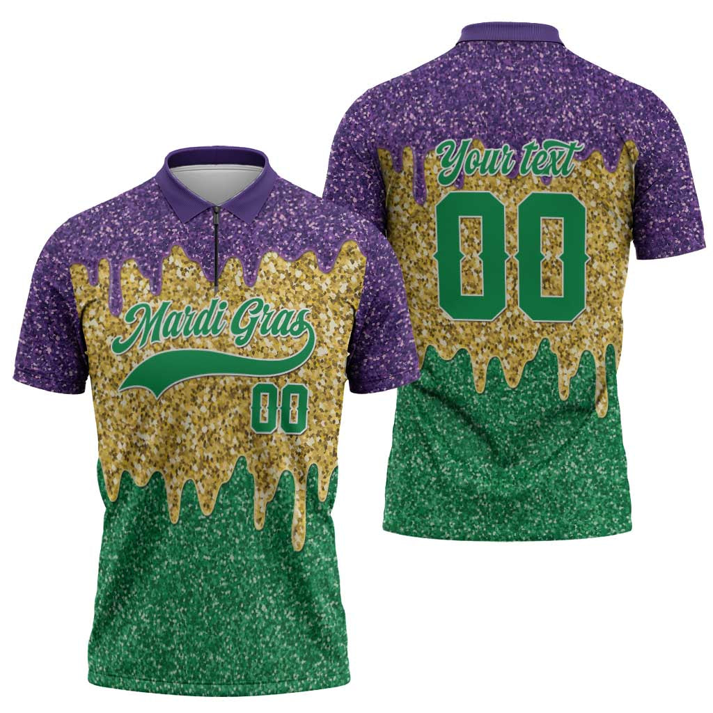 Custom Mardi Gras Dripping Zipper Polo Shirt Baseball Sparkling Drip Motif - Wonder Print Shop