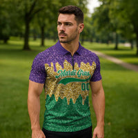 Custom Mardi Gras Dripping Zipper Polo Shirt Baseball Sparkling Drip Motif - Wonder Print Shop