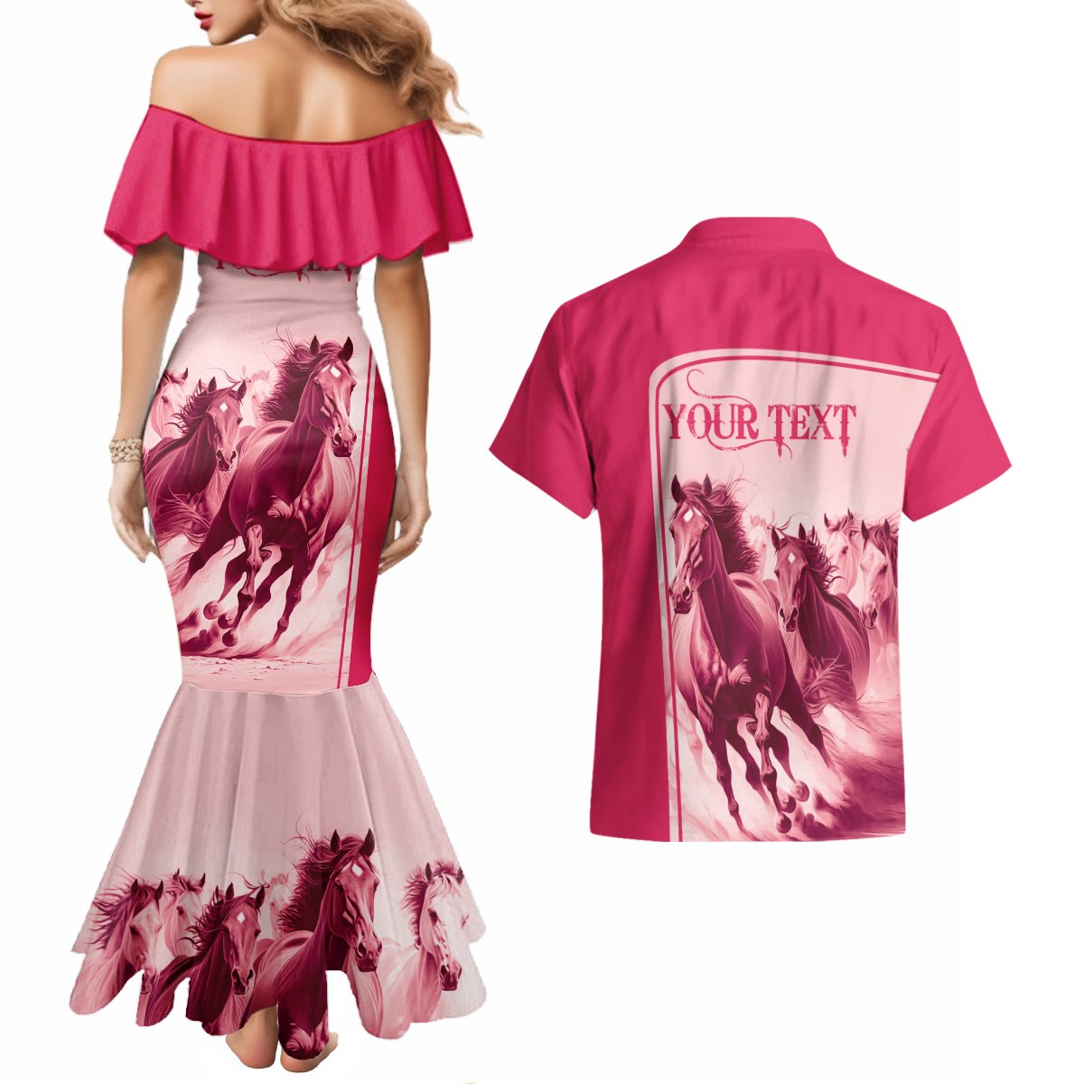 Kentucky Horse Racing Personalized Couples Matching Mermaid Dress and Hawaiian Shirt Pink Out LT9 - Wonder Print Shop