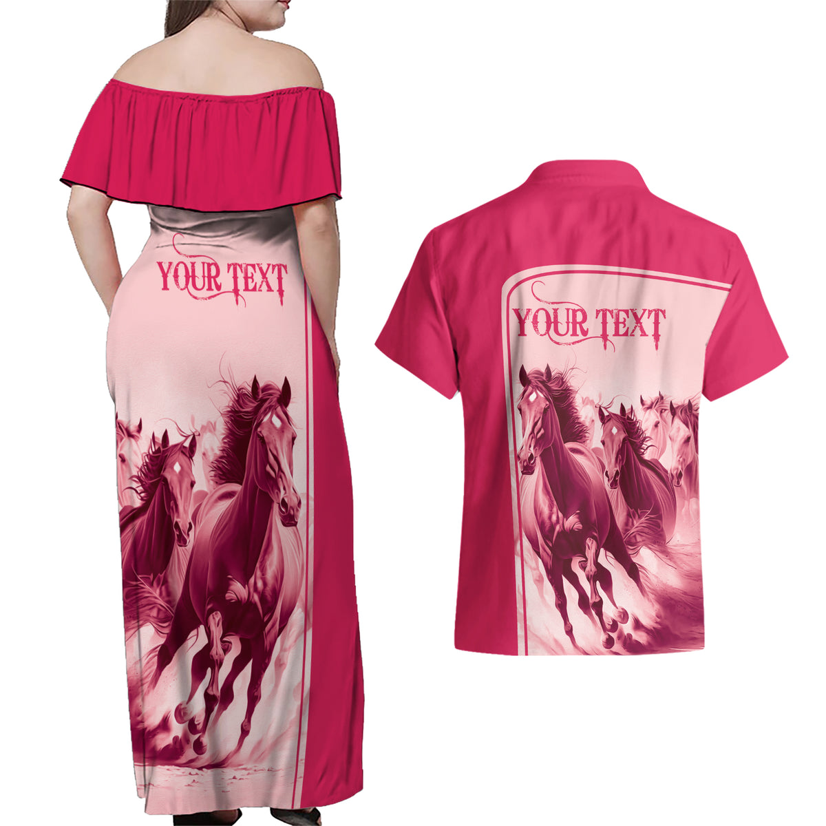 Kentucky Horse Racing Personalized Couples Matching Off Shoulder Maxi Dress and Hawaiian Shirt Pink Out LT9 - Wonder Print Shop