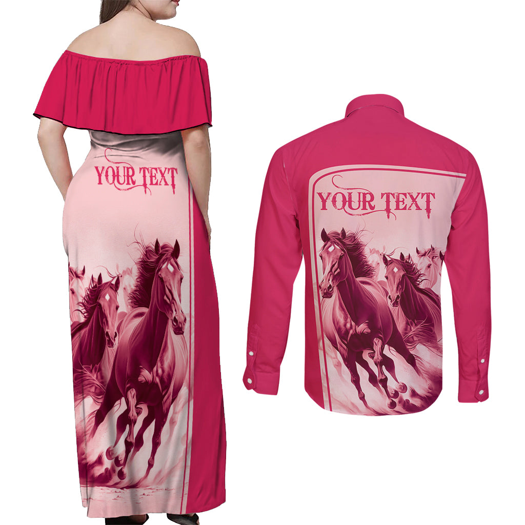 Kentucky Horse Racing Personalized Couples Matching Off Shoulder Maxi Dress and Long Sleeve Button Shirt Pink Out LT9 - Wonder Print Shop