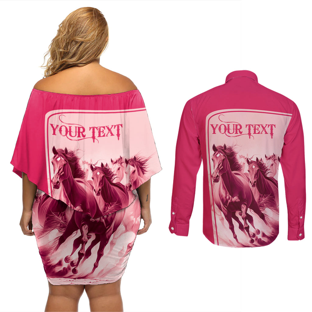 Kentucky Horse Racing Personalized Couples Matching Off Shoulder Short Dress and Long Sleeve Button Shirt Pink Out LT9 - Wonder Print Shop