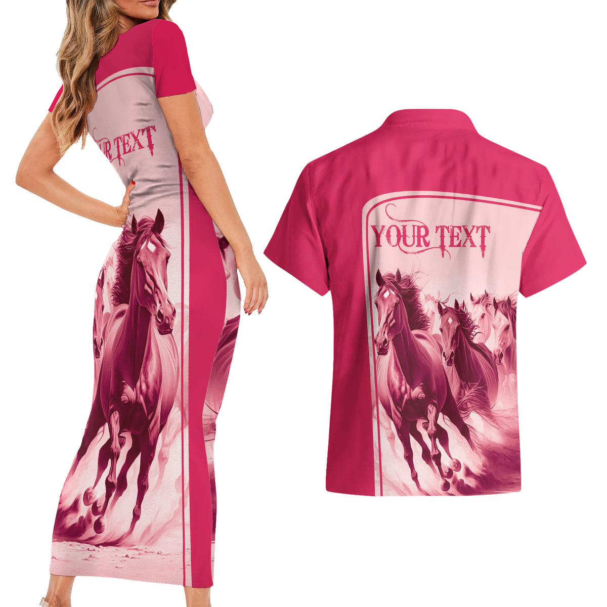 Kentucky Horse Racing Personalized Couples Matching Short Sleeve Bodycon Dress and Hawaiian Shirt Pink Out LT9 - Wonder Print Shop