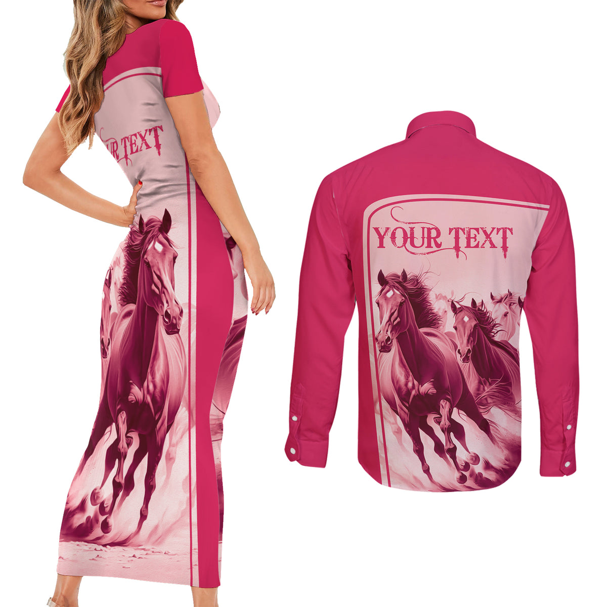Kentucky Horse Racing Personalized Couples Matching Short Sleeve Bodycon Dress and Long Sleeve Button Shirt Pink Out LT9 - Wonder Print Shop