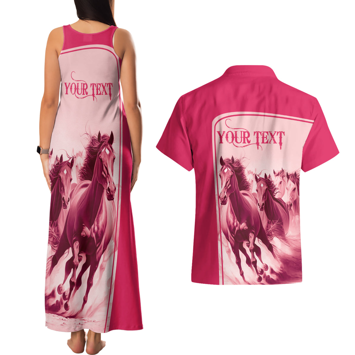 Kentucky Horse Racing Personalized Couples Matching Tank Maxi Dress and Hawaiian Shirt Pink Out LT9 - Wonder Print Shop
