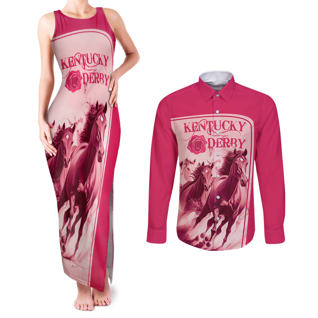 Kentucky Horse Racing Personalized Couples Matching Tank Maxi Dress and Long Sleeve Button Shirt Pink Out LT9 - Wonder Print Shop