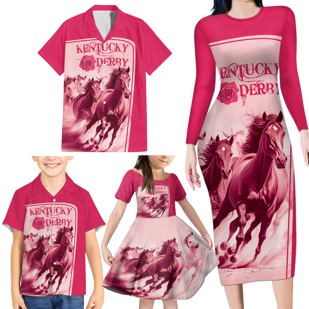 Kentucky Horse Racing Personalized Family Matching Long Sleeve Bodycon Dress and Hawaiian Shirt Pink Out LT9 - Wonder Print Shop