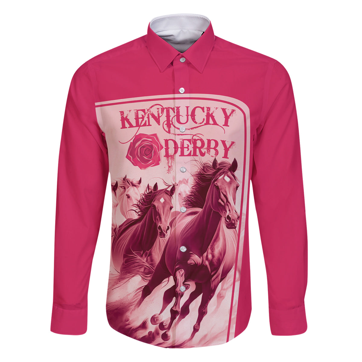 Kentucky Horse Racing Personalized Family Matching Off Shoulder Long Sleeve Dress and Hawaiian Shirt Pink Out - Wonder Print Shop