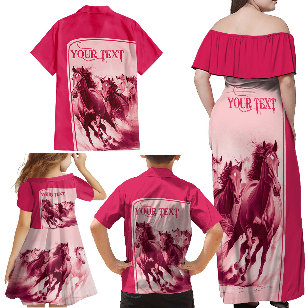 Kentucky Horse Racing Personalized Family Matching Off Shoulder Maxi Dress and Hawaiian Shirt Pink Out LT9 - Wonder Print Shop
