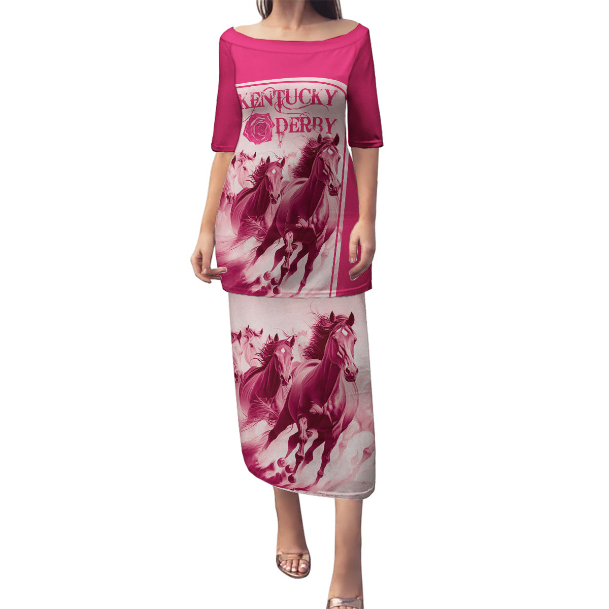 Kentucky Horse Racing Personalized Family Matching Puletasi and Hawaiian Shirt Pink Out - Wonder Print Shop