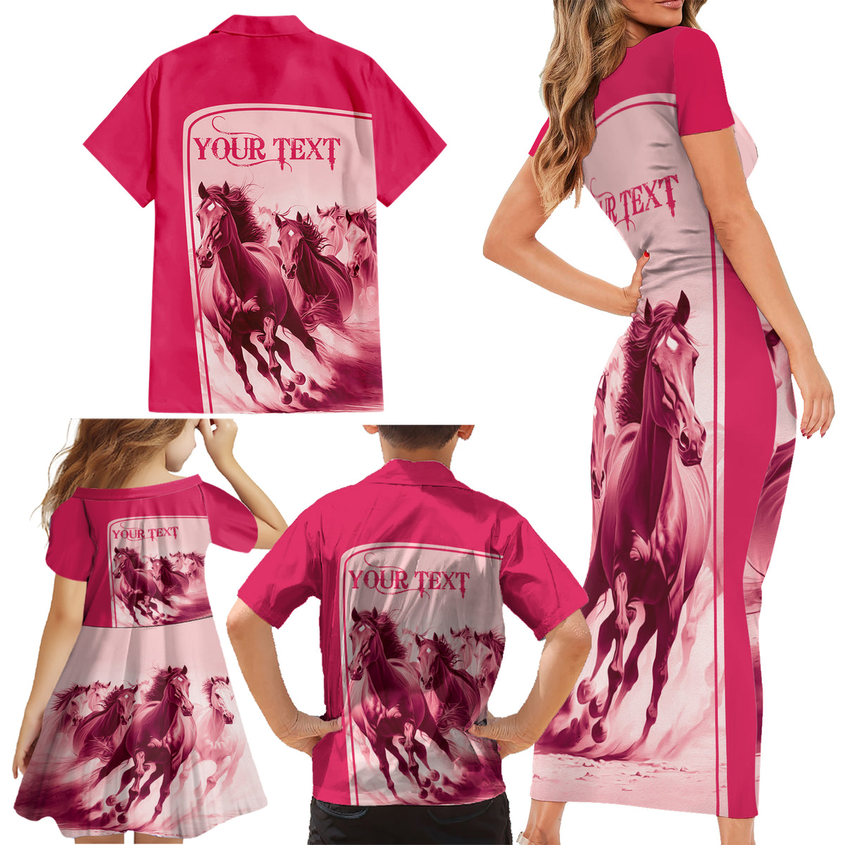 Kentucky Horse Racing Personalized Family Matching Short Sleeve Bodycon Dress and Hawaiian Shirt Pink Out - Wonder Print Shop
