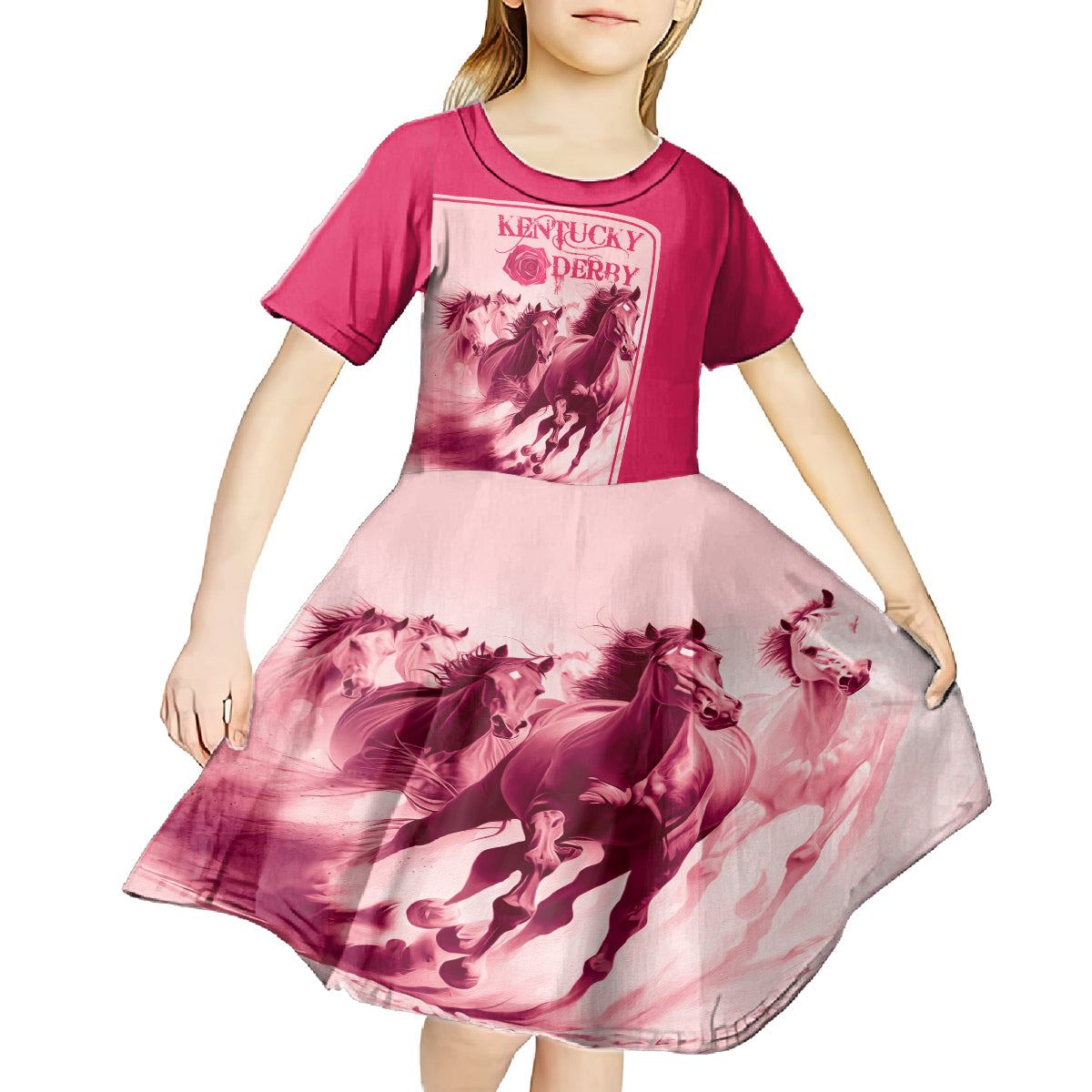 Kentucky Horse Racing Personalized Kid Short Sleeve Dress Pink Out - Wonder Print Shop