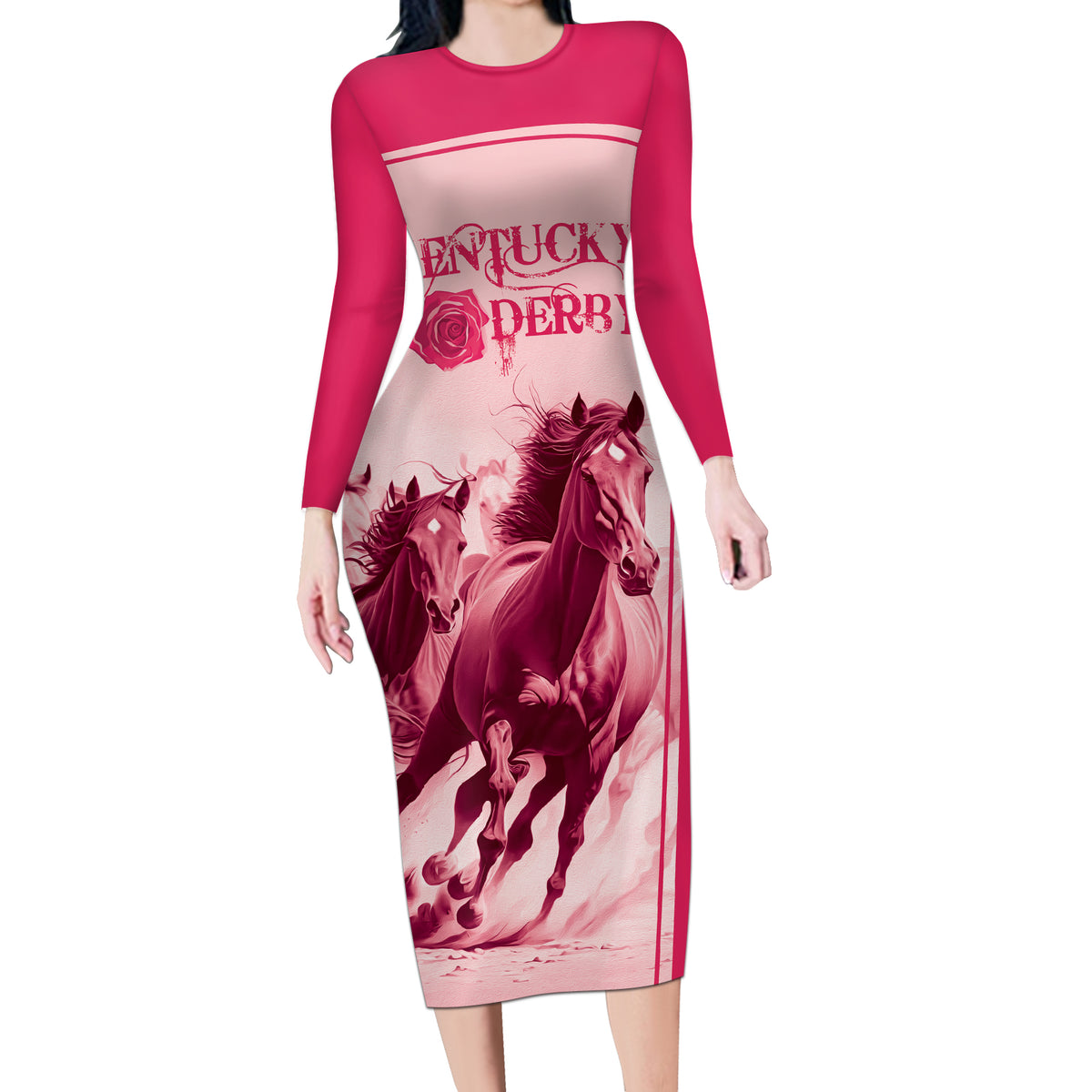 Kentucky Horse Racing Personalized Long Sleeve Bodycon Dress Pink Out - Wonder Print Shop