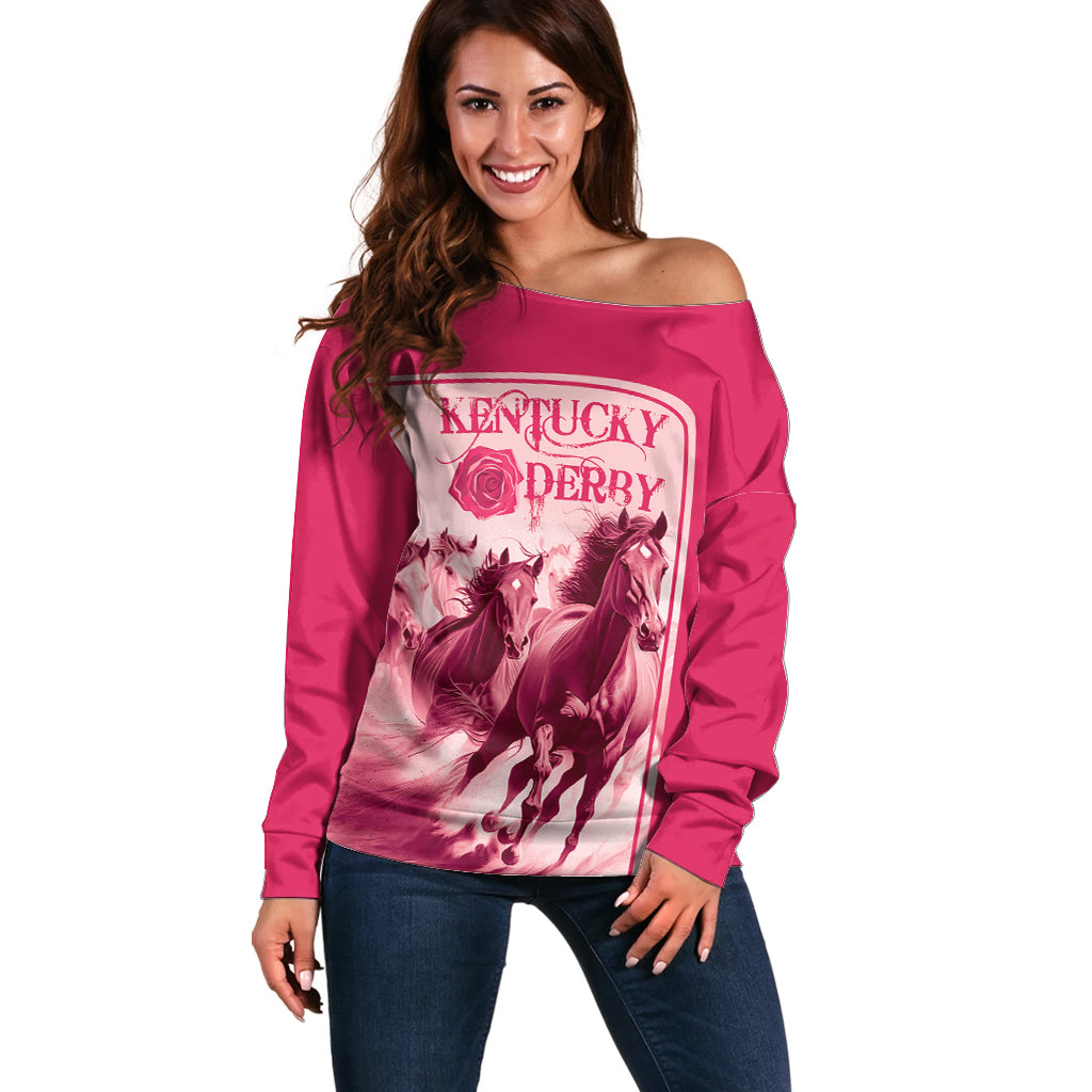 Kentucky Horse Racing Personalized Off Shoulder Sweater Pink Out - Wonder Print Shop