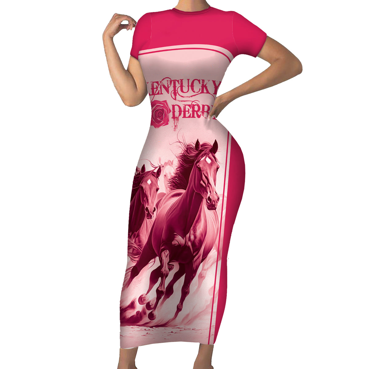 Kentucky Horse Racing Personalized Short Sleeve Bodycon Dress Pink Out - Wonder Print Shop