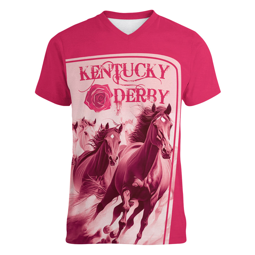 Kentucky Horse Racing Personalized Women V Neck T Shirt Pink Out - Wonder Print Shop
