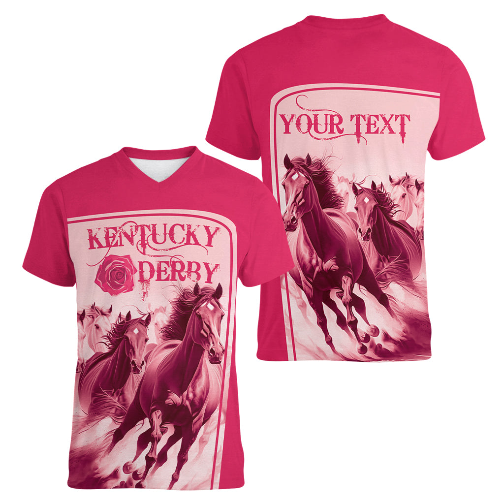 Kentucky Horse Racing Personalized Women V Neck T Shirt Pink Out - Wonder Print Shop