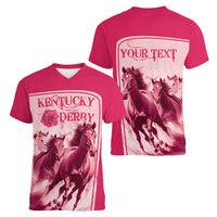 Kentucky Horse Racing Personalized Women V Neck T Shirt Pink Out - Wonder Print Shop