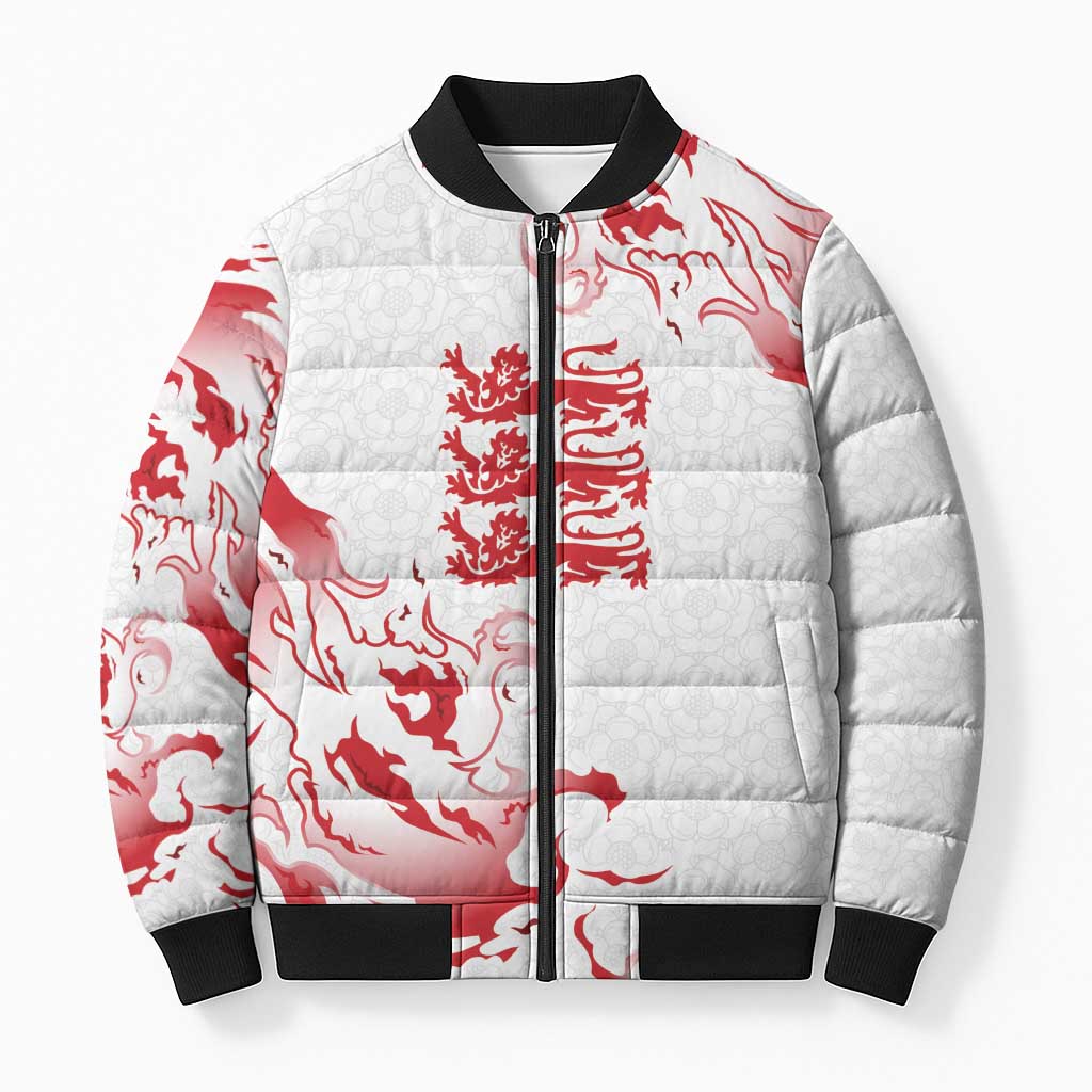 Custom England Rugby Pride Bomber Puffer Jacket Tudor Rose Flame Fire Style