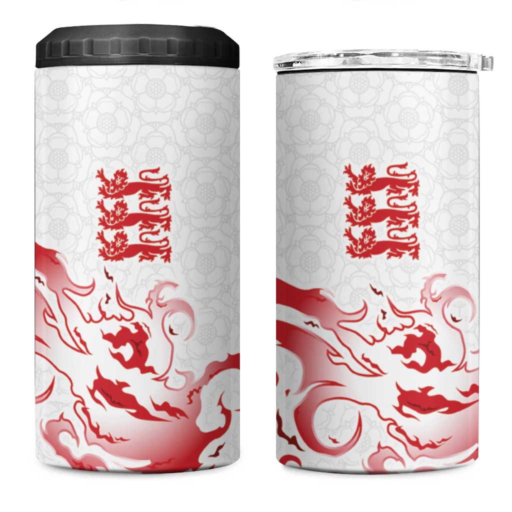 Custom England Rugby Pride 4 in 1 Can Cooler Tumbler Tudor Rose Flame Fire Style