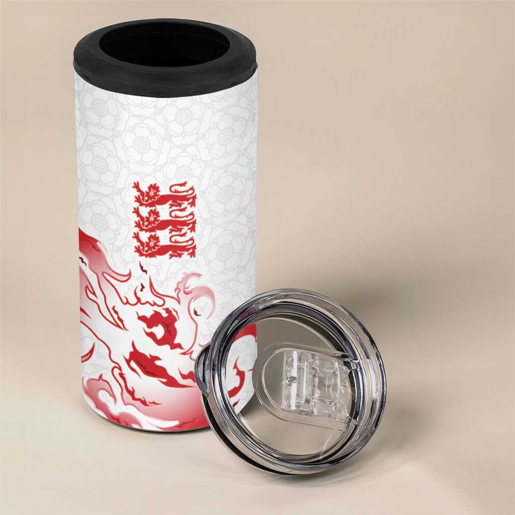 Custom England Rugby Pride 4 in 1 Can Cooler Tumbler Tudor Rose Flame Fire Style