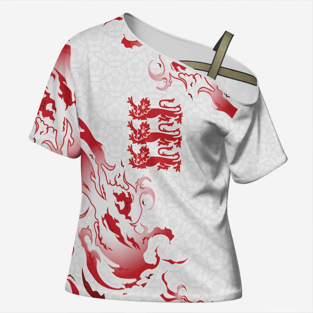 Custom England Rugby Pride Cross Shoulder Shirt Tudor Rose Flame Fire Style