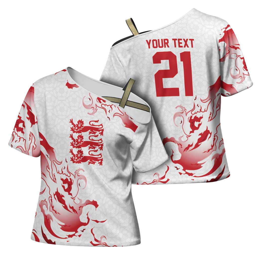 Custom England Rugby Pride Cross Shoulder Shirt Tudor Rose Flame Fire Style