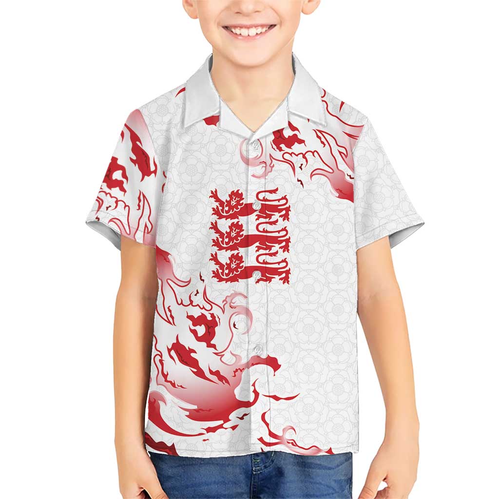 Custom England Rugby Pride Kid Hawaiian Shirt Tudor Rose Flame Fire Style