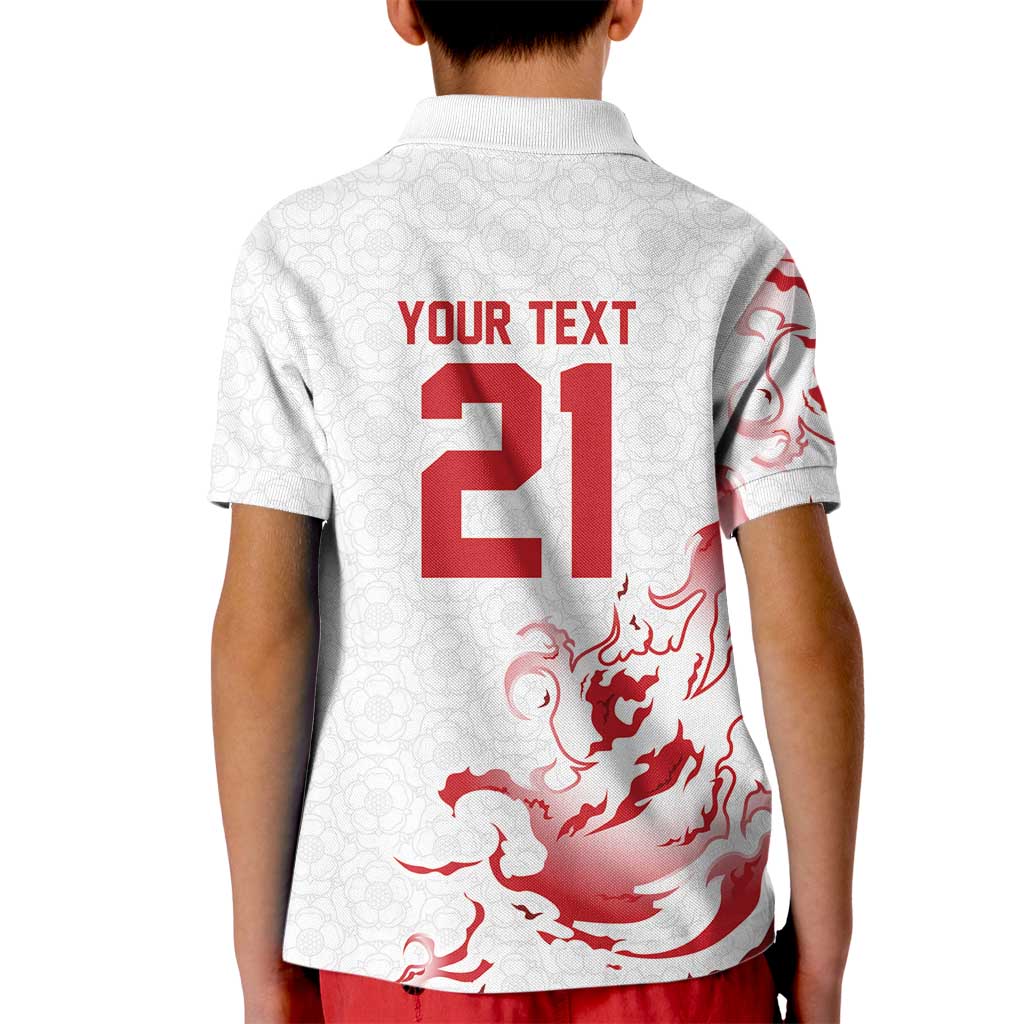 Custom England Rugby Pride Kid Polo Shirt Tudor Rose Flame Fire Style