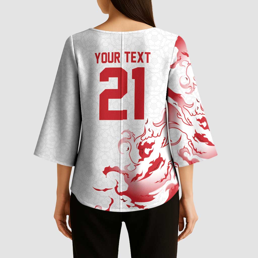 Custom England Rugby Pride Kimono Sleeve Blouse Tudor Rose Flame Fire Style