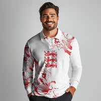Custom England Rugby Pride Long Sleeve Polo Shirt Tudor Rose Flame Fire Style