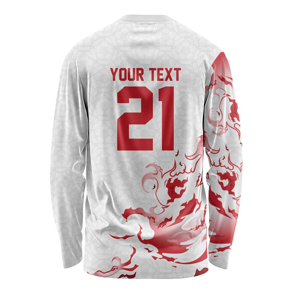 Custom England Rugby Pride Long Sleeve Shirt Tudor Rose Flame Fire Style