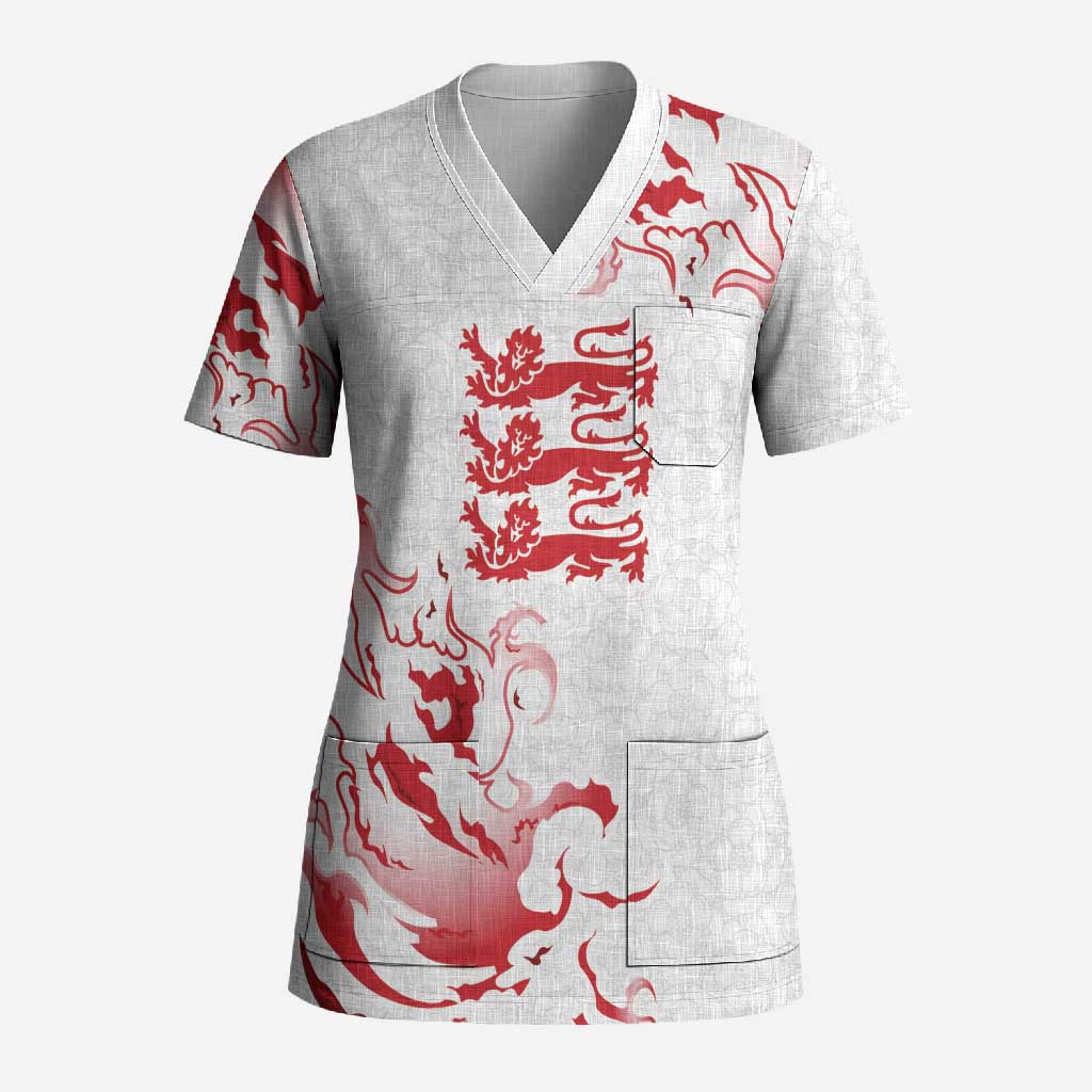 Custom England Rugby Pride Scrub Top Tudor Rose Flame Fire Style