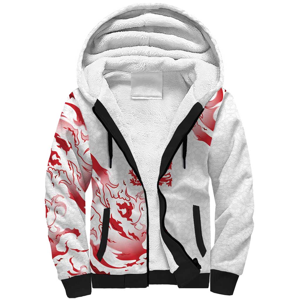 Custom England Rugby Pride Sherpa Hoodie Tudor Rose Flame Fire Style