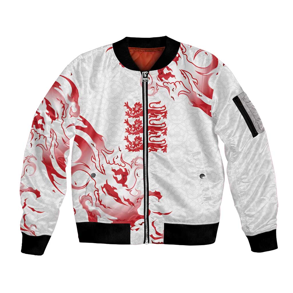 Custom England Rugby Pride Sleeve Zip Bomber Jacket Tudor Rose Flame Fire Style