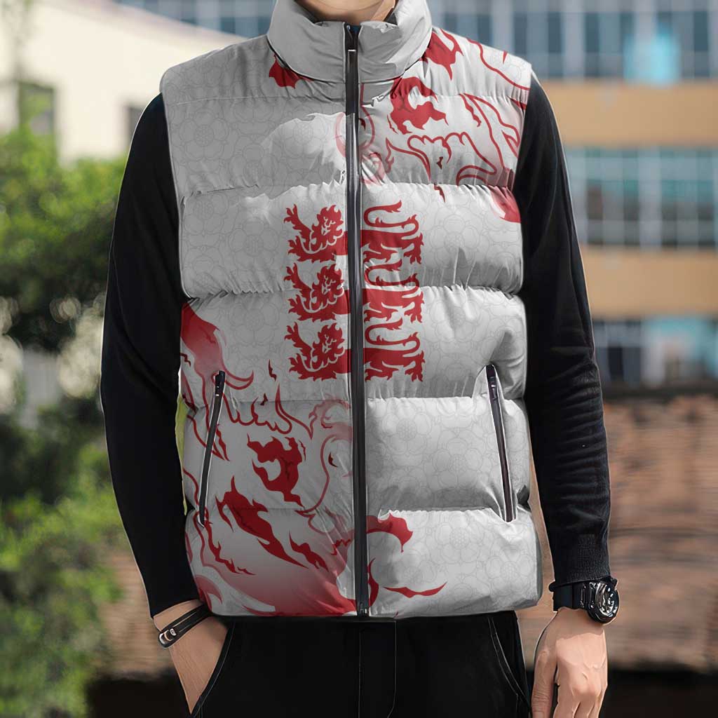 Custom England Rugby Pride Sleeveless Puffer Jacket Tudor Rose Flame Fire Style