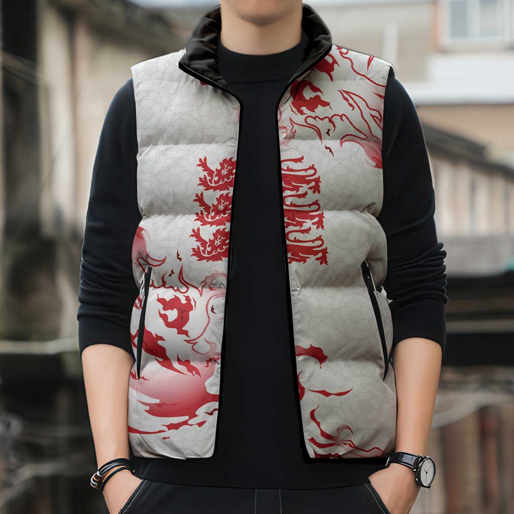 Custom England Rugby Pride Sleeveless Puffer Jacket Tudor Rose Flame Fire Style