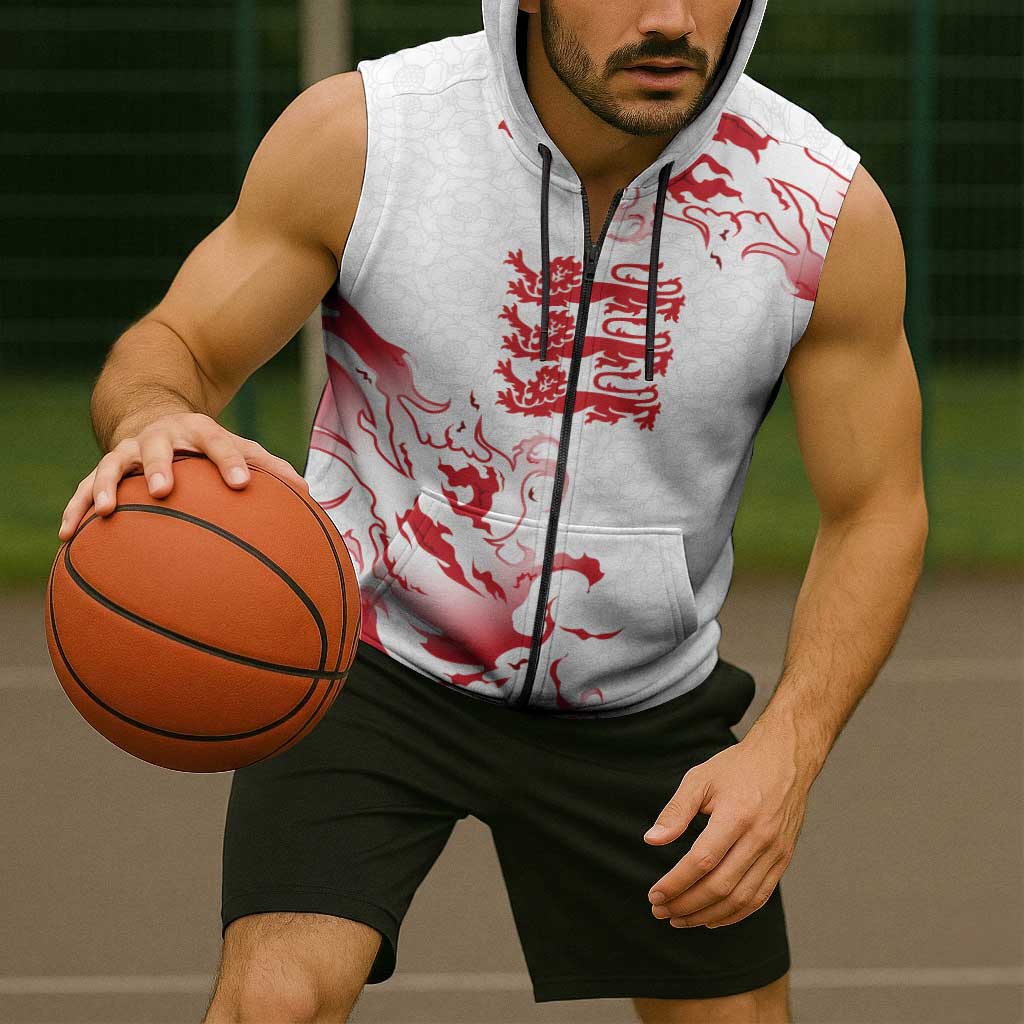 Custom England Rugby Pride Sleeveless Zip Hoodie Tudor Rose Flame Fire Style