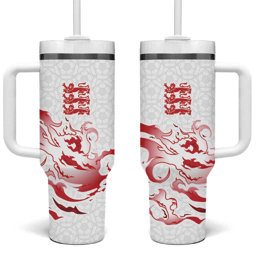 Custom England Rugby Pride Tumbler With Handle Tudor Rose Flame Fire Style