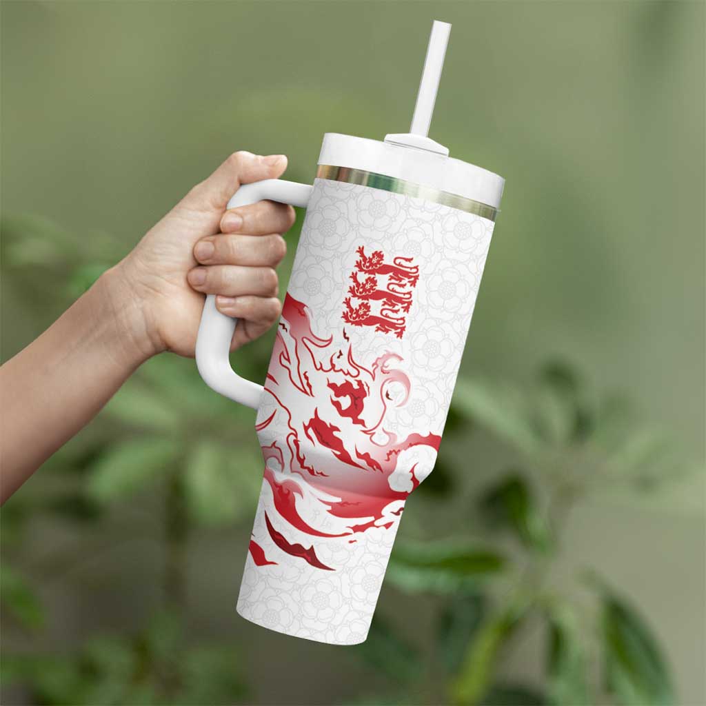 Custom England Rugby Pride Tumbler With Handle Tudor Rose Flame Fire Style