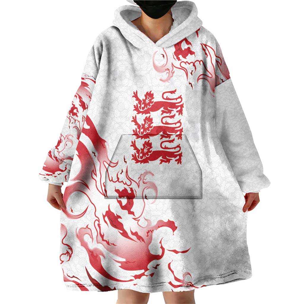 Custom England Rugby Pride Wearable Blanket Hoodie Tudor Rose Flame Fire Style