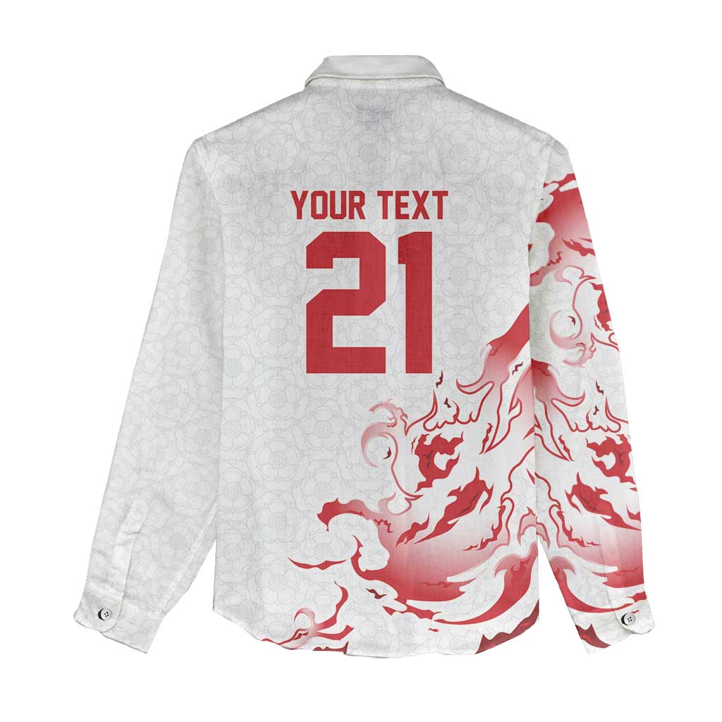 Custom England Rugby Pride Women Casual Shirt Tudor Rose Flame Fire Style