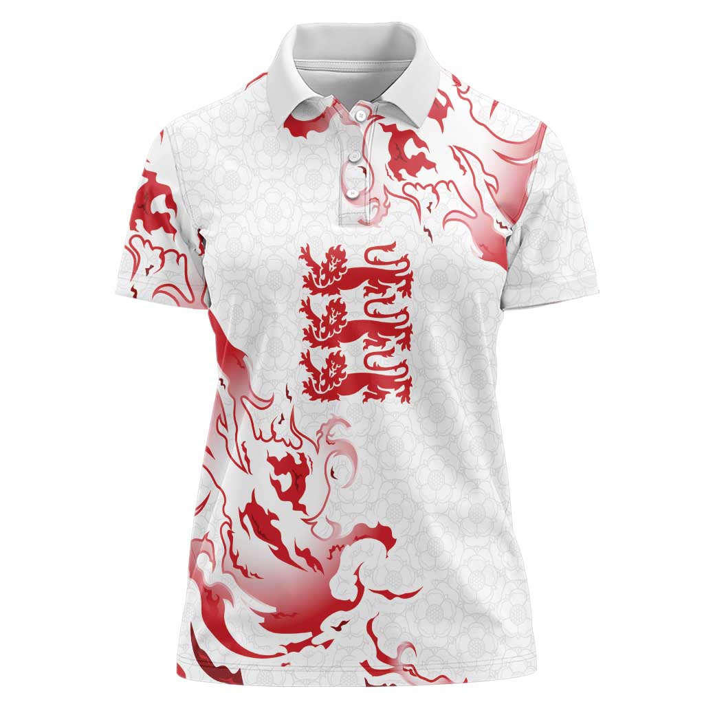 Custom England Rugby Pride Women Polo Shirt Tudor Rose Flame Fire Style